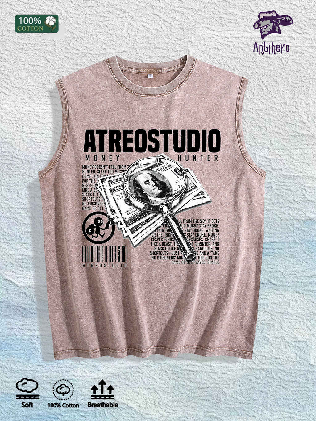 Antihero Atreostudio Money Hunter Tank Top 100% Cotton US Warehouse 7 Colors