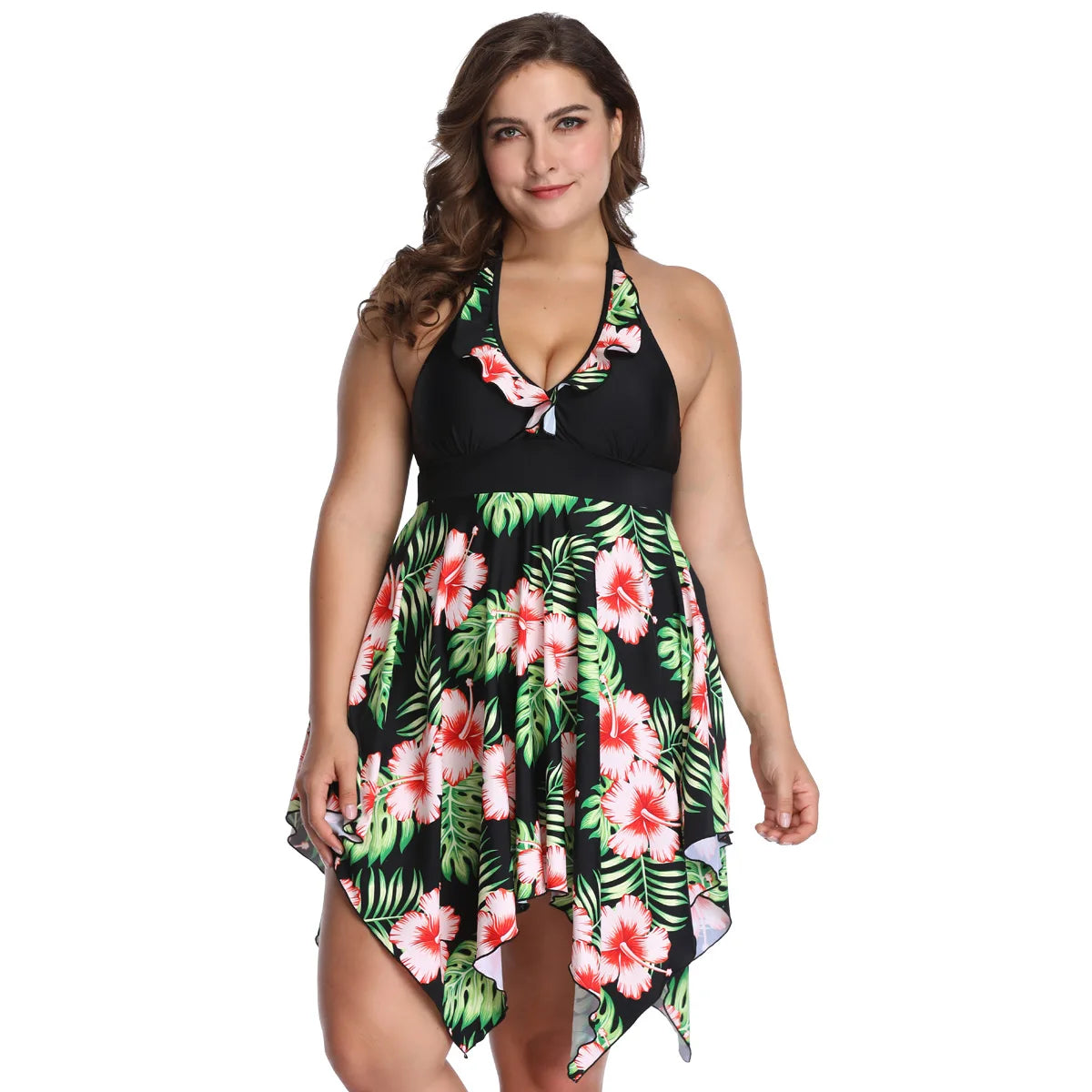 Bikini 2025 Summer Plus Size Swimsuit Female Split Lace Print Slim Fit Bag Hip Sexy Mesh Skirt Style Ladies Swimwear Beachwear
