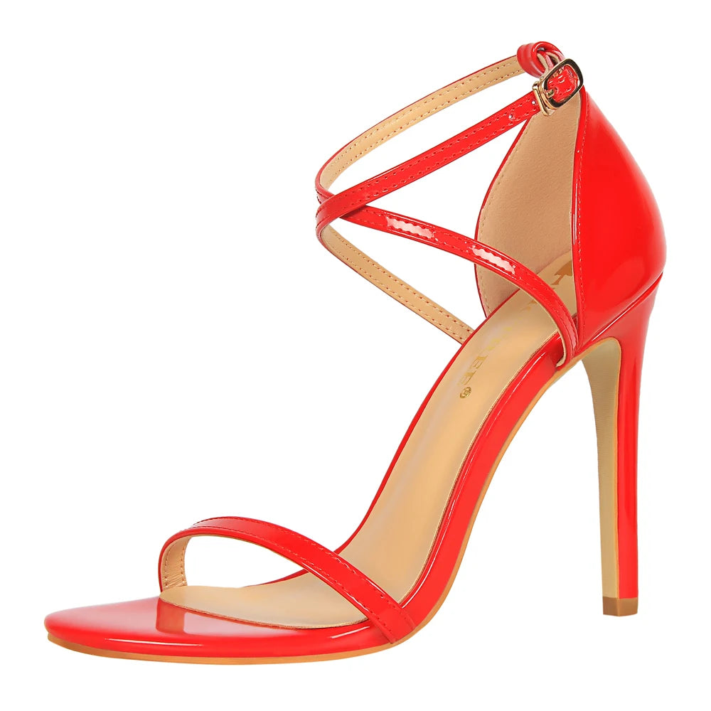 126-7 Ultra-high Heels for Women's Party Shoes, Thin with Open-toe Patent-leather Cross-strap Sexy Nightclub Sandals
