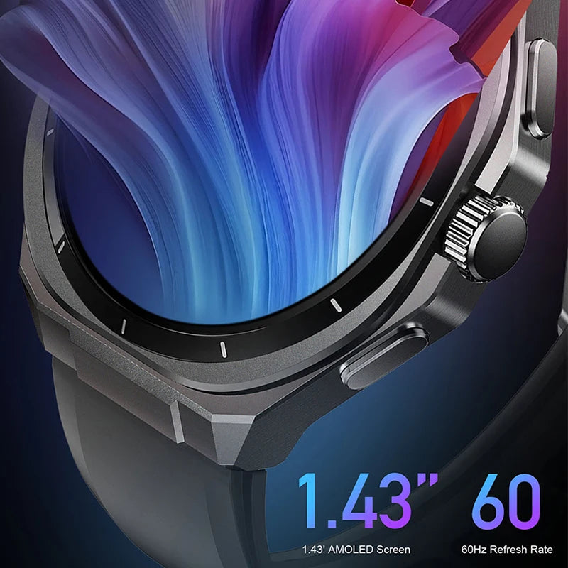 2025 Fashion 1.43"AMOLED Smart Watch Manufacturer for Man Aluminium Alloy Al Voice IP68 Waterproof BT Call IOS&Android Supported