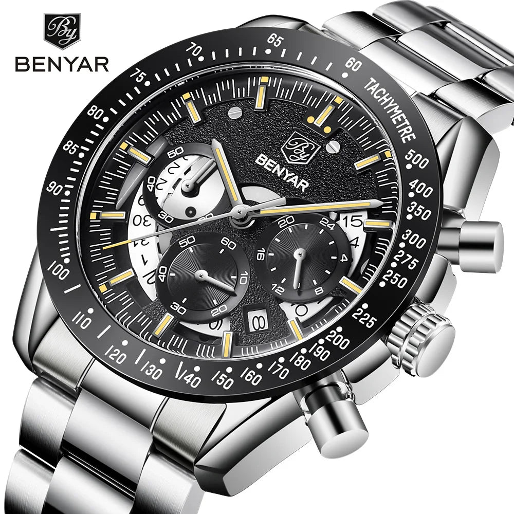BENYAR Custom Logo Watch 5120 Classic Business Full Steel Watches Men Wrist Luxury New Quartz Male Wristwatches Montre Homme