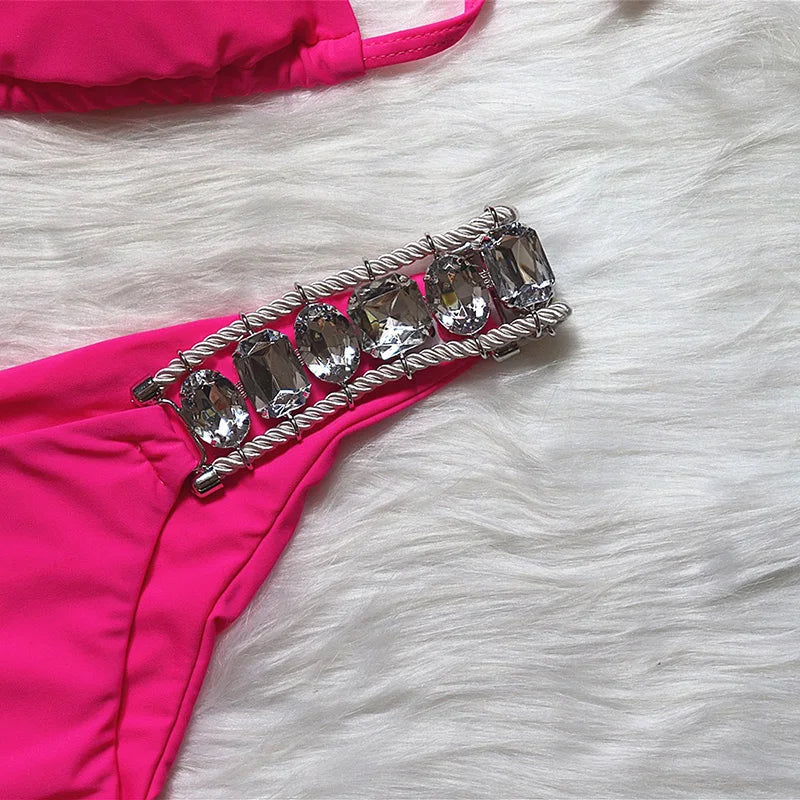 2025 Halter Shiny Crystal Diamond Bikini Women Swimsuit Female Swimwear Rhinestone Bikini Set Rhinestone Brazilian Bathing Suit