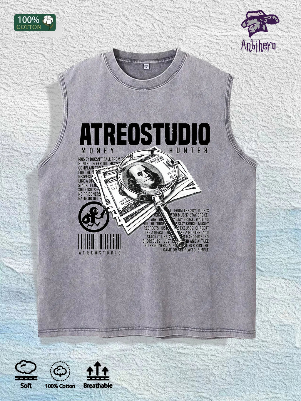 Antihero Atreostudio Money Hunter Tank Top 100% Cotton US Warehouse 7 Colors