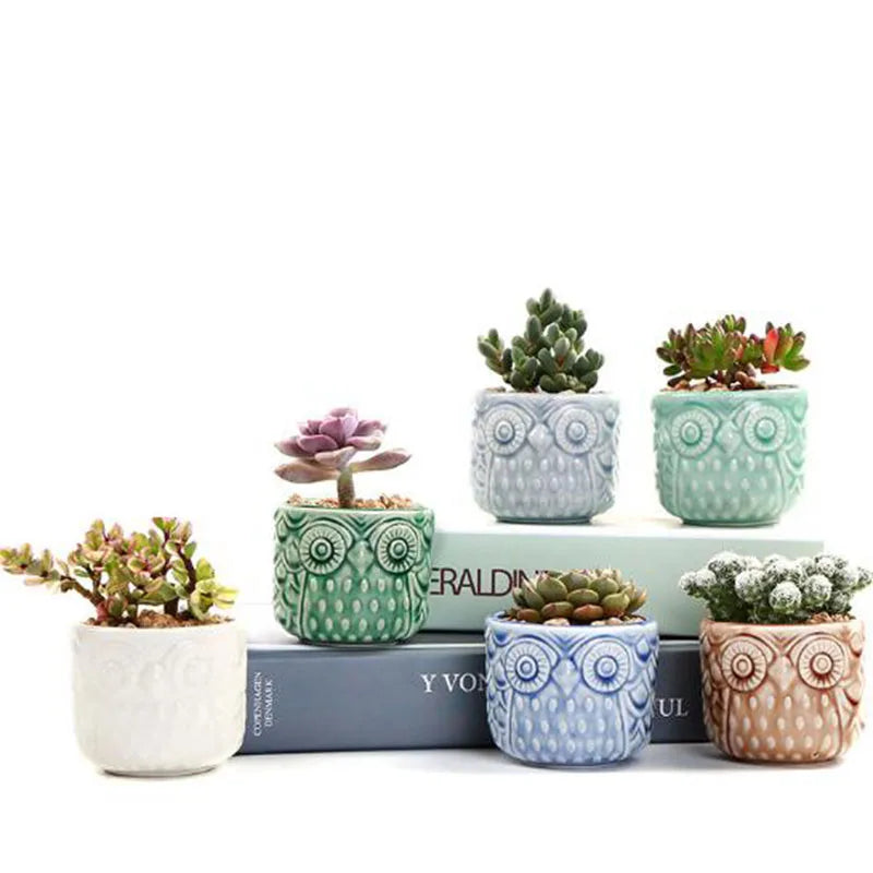 Ceramic Thumb Flowerpot Owl Succulent Plant Pot Kiln Flow Glaze Breathable Pot Small Vase for Desktop Ornaments Home Decor