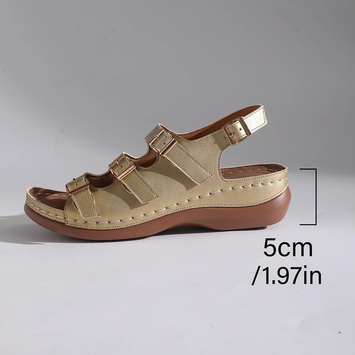 2025 New Women's Summer White Open-Toe Wedge Heel Sandals-Buckle Strap Rhinestone PU Upper Platform Rubber Outsole Comfort Daily