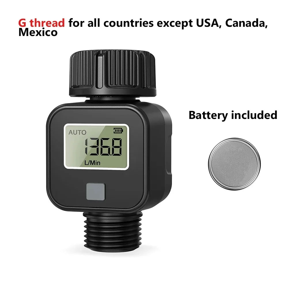 Battery Powered Garden Hose Flow Meter Digital LCD GPM LPM 0.5-8Bar Instant Water Usage Recorder for Irrigation