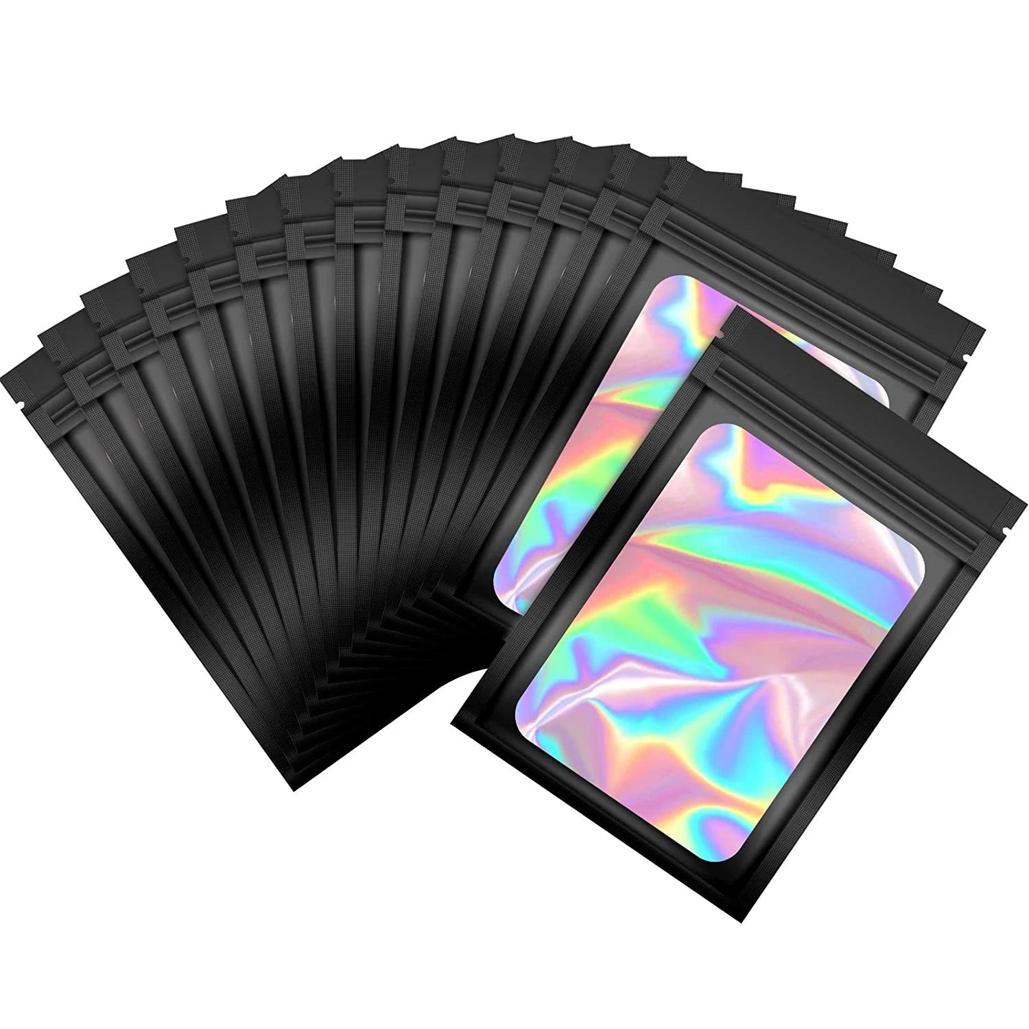 100pcs Iridescent Zip Lock Bags Smell Proof Mylar Bags Resealable Odor Proof Bags Holographic Makeup Bags Hologram Zipper Bags
