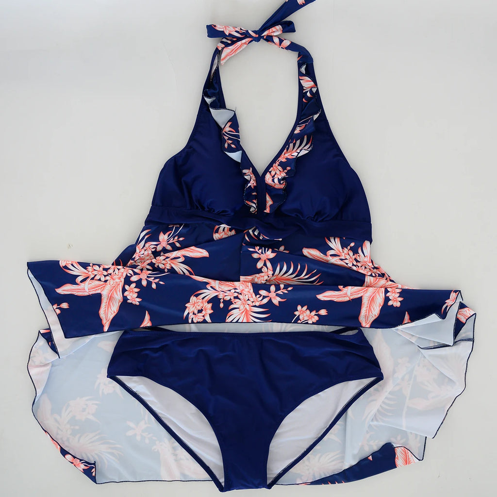 Bikini 2025 Summer Plus Size Swimsuit Female Split Lace Print Slim Fit Bag Hip Sexy Mesh Skirt Style Ladies Swimwear Beachwear