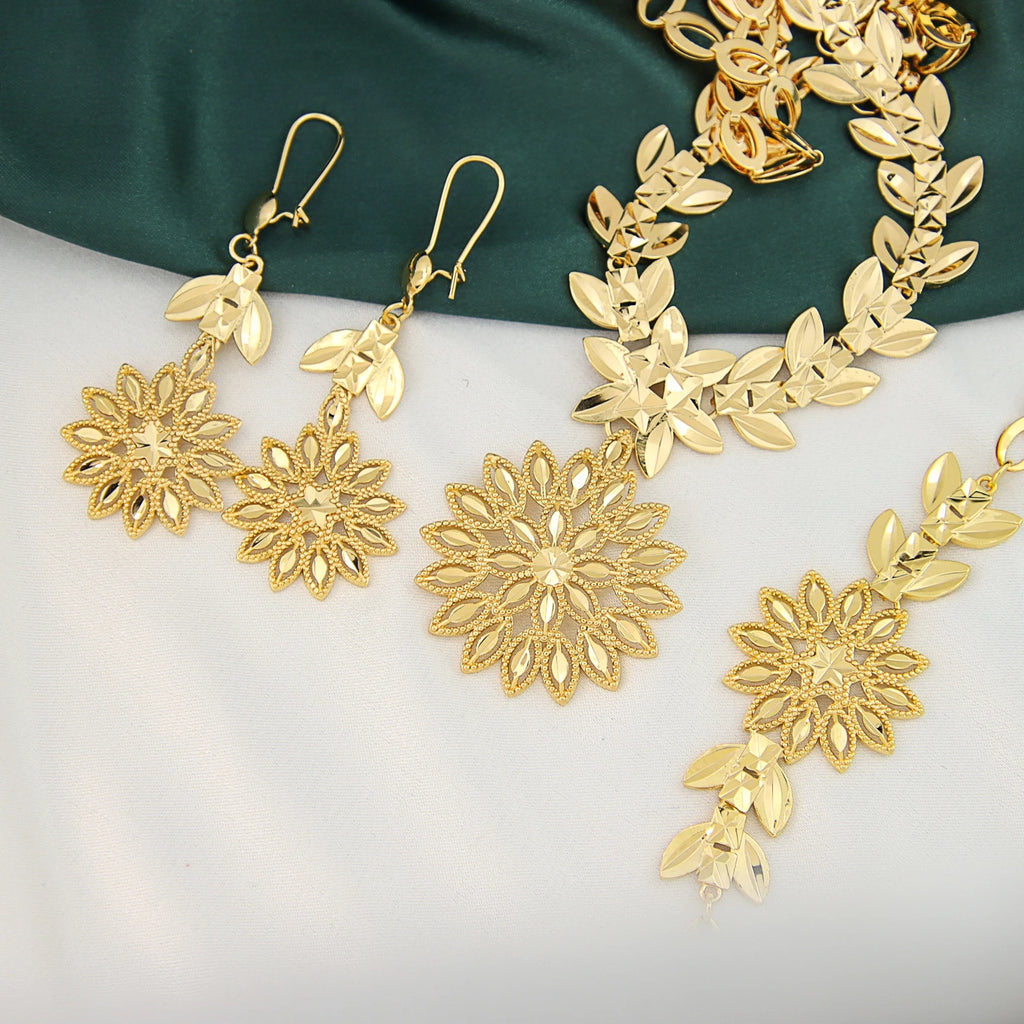 Ethiopian Gold Color Jewelry Set 21k Gold Plated Dubai Bridal Wedding Necklace Earring Set Moroccan African Jewelrys Gift