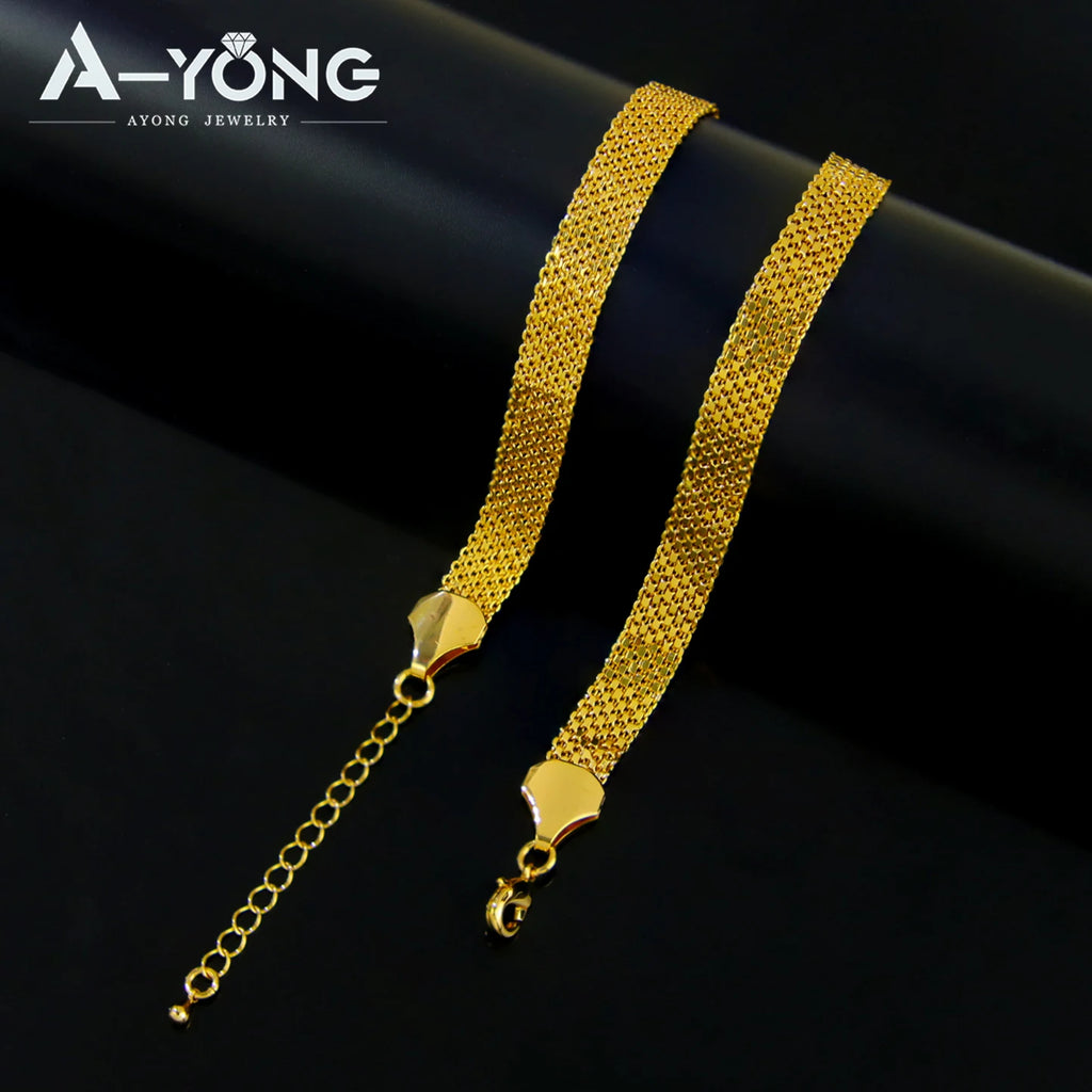 Ethiopia 24k Gold Plated Bridal Jewelry Set Width 10mm Traditional Moroccan Wedding Necklace Bracelet Arabian Women Party Gifts