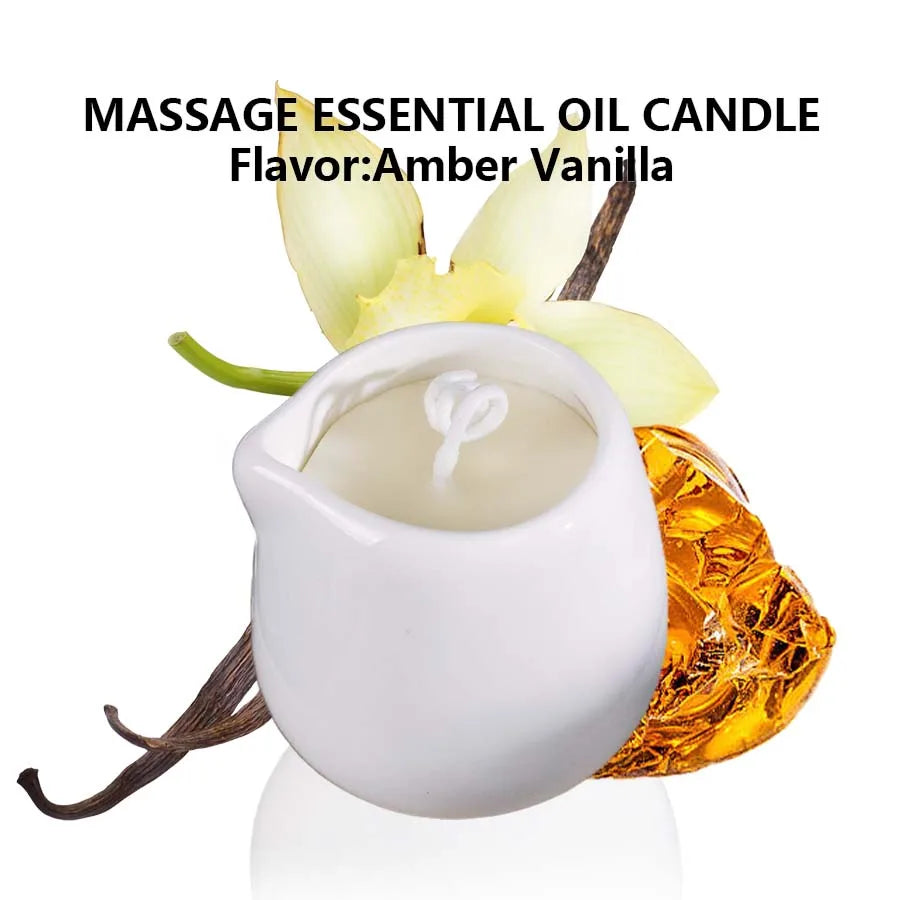 1pc Amber Vanilla massage essential oil candle, coconut wax, heating, body open back SPA romantic holder home decor valentines