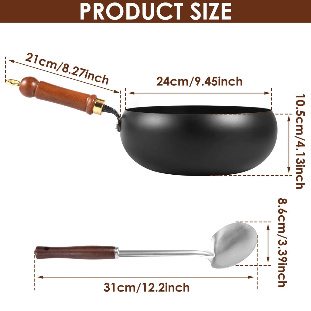 24cm Iron Wok Pan Skillet Iron Stir Fry Pans Non-stick Cooking Pan for Electric Induction Cooktops Woks Kitchen Supplies