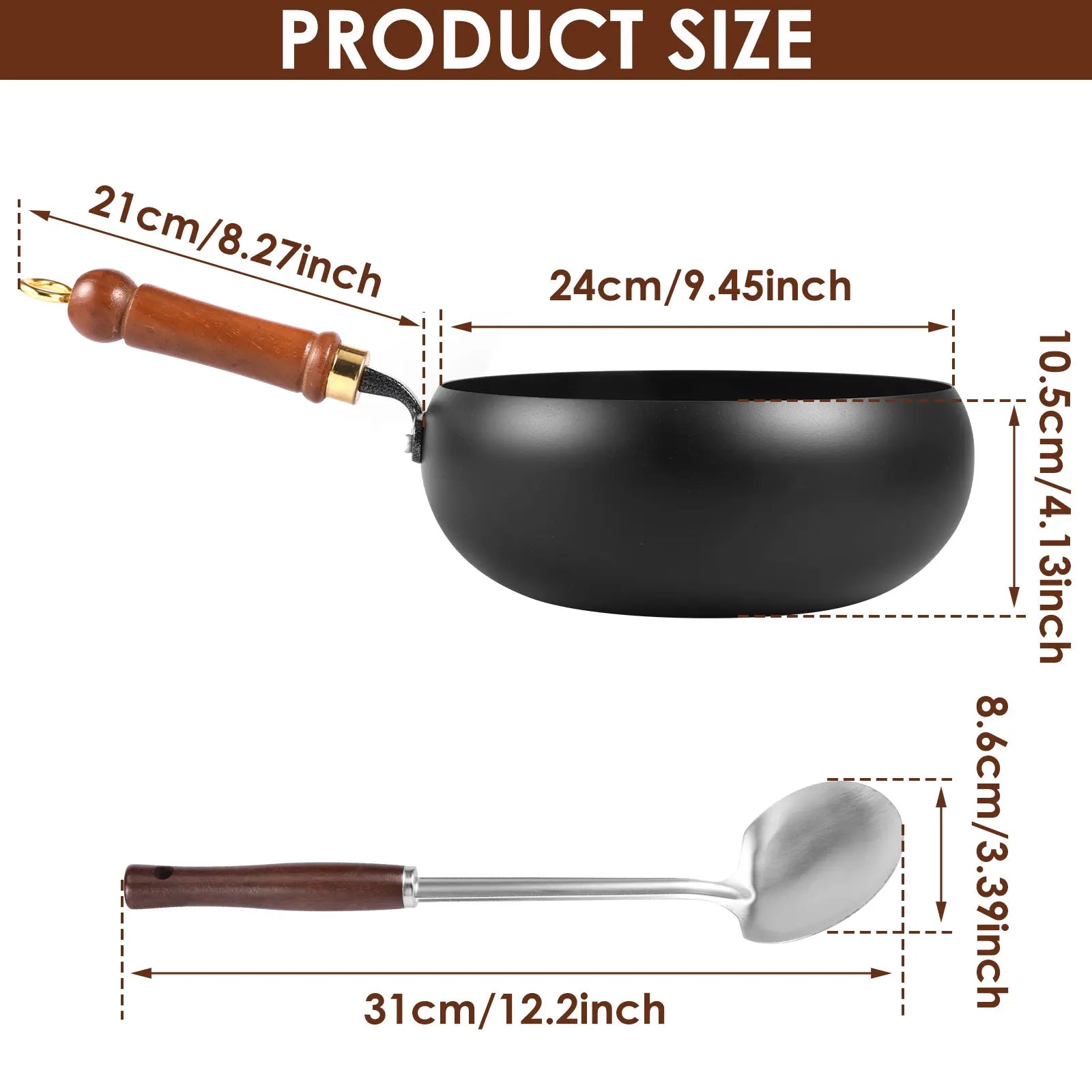 24cm Iron Wok Pan Skillet Iron Stir Fry Pans Non-stick Cooking Pan for Electric Induction Cooktops Woks Kitchen Supplies