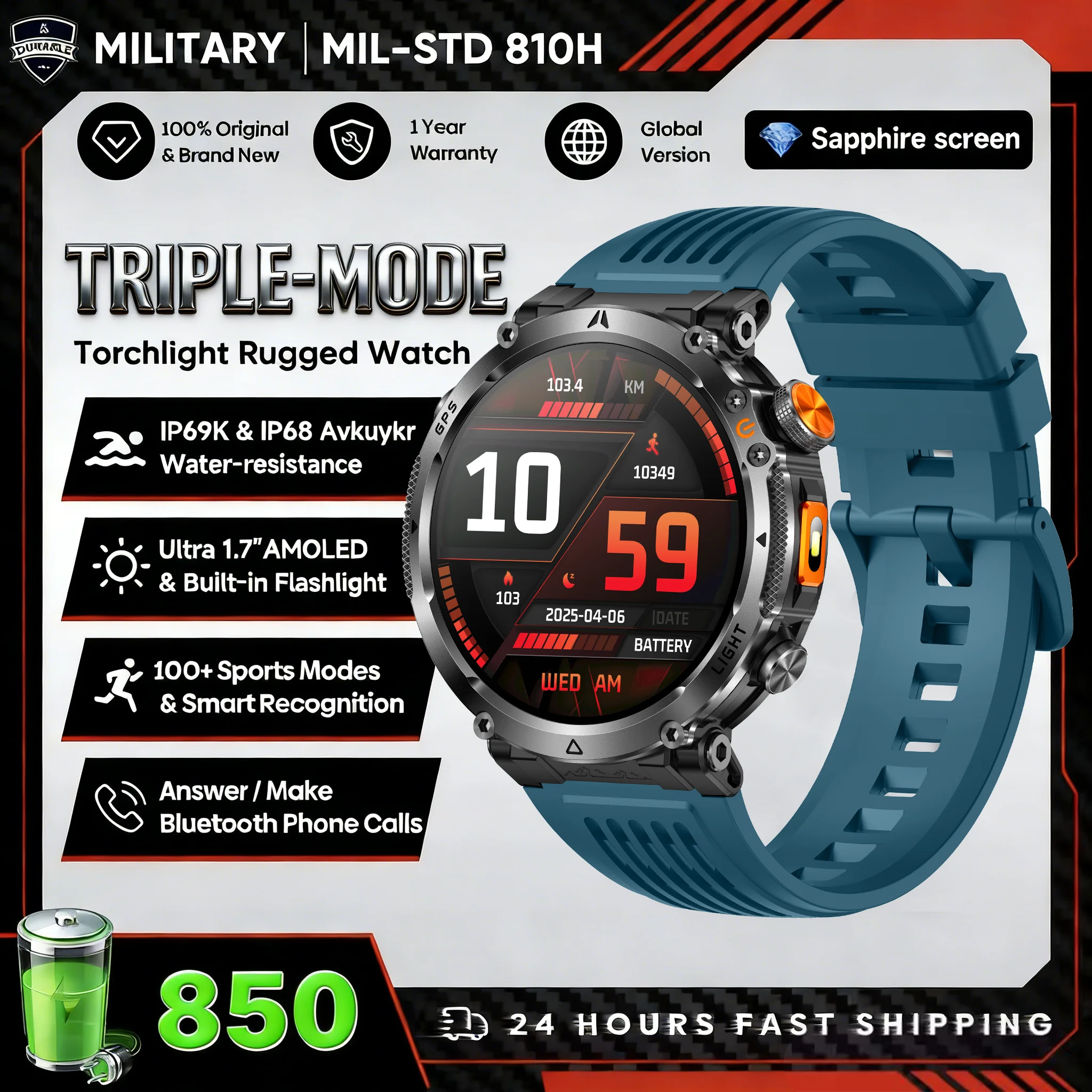 2026 New GPS Ultra Outdoor Sports Smart Watch 1.7" AOD Compass 5ATM Waterproof 170+ Sports Man Durable Military Call Smartwatch