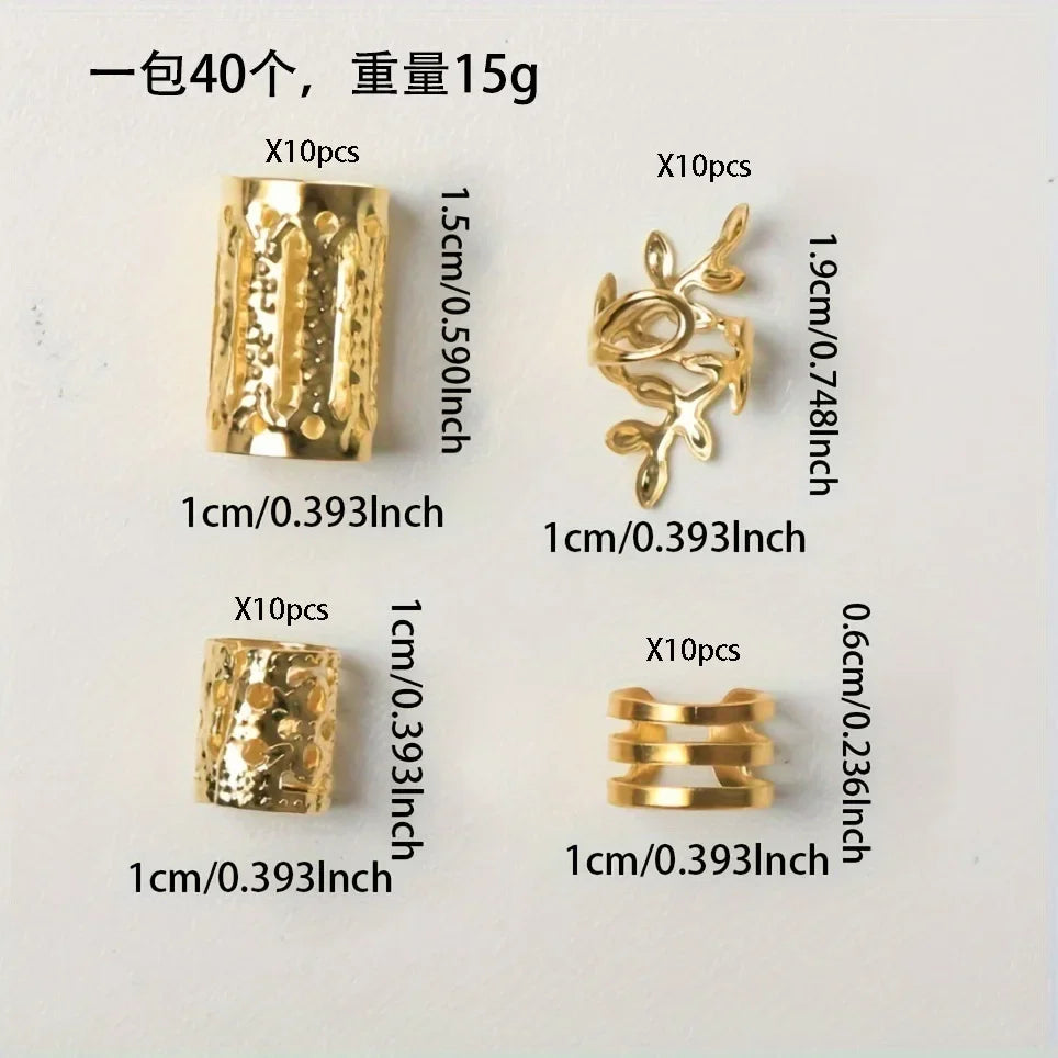 40pcs African Hair Braids mix Hair Braider Metal Hair Rings Beads Cuffs Tubes Charms Hollow Out Dread Decoration Accessories