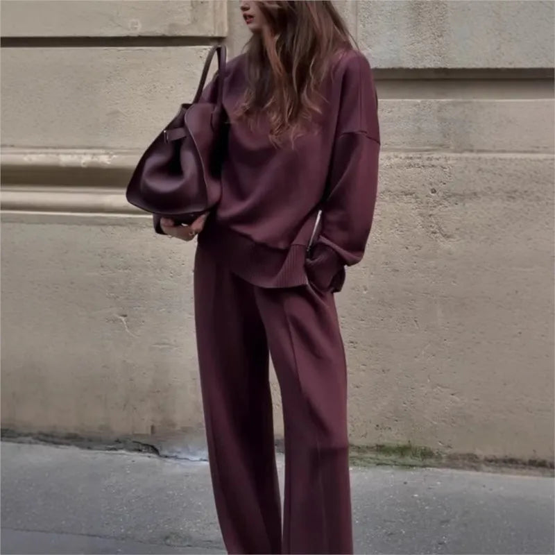 Fashion Autumn Spring Suit New Women's Long Sleeve Hoodie Sweatshirt Set Solid Color Casual Loose Pocket Pants Two Piece Outfit