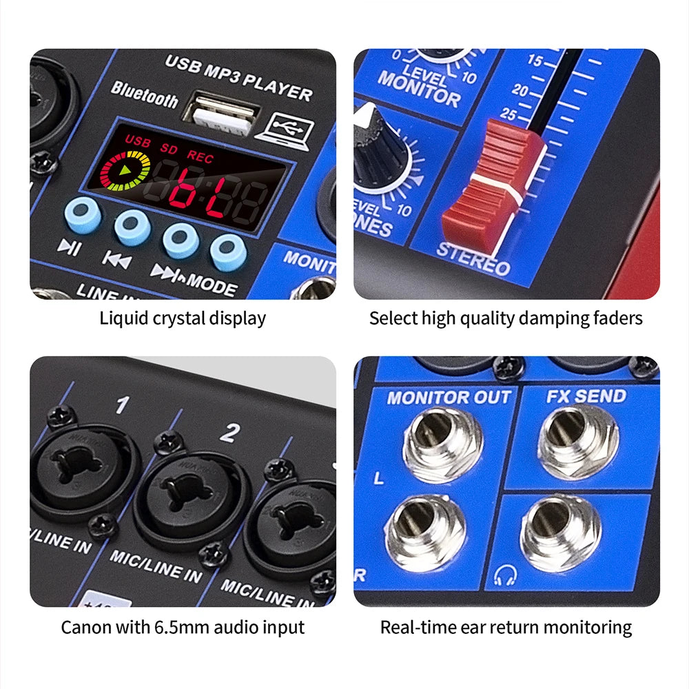 4 6 8-channel portable audio mixer, 99 DSP digital effects, Bluetooth 5.0 USB tuner for DJ consoles, karaoke, music festivals