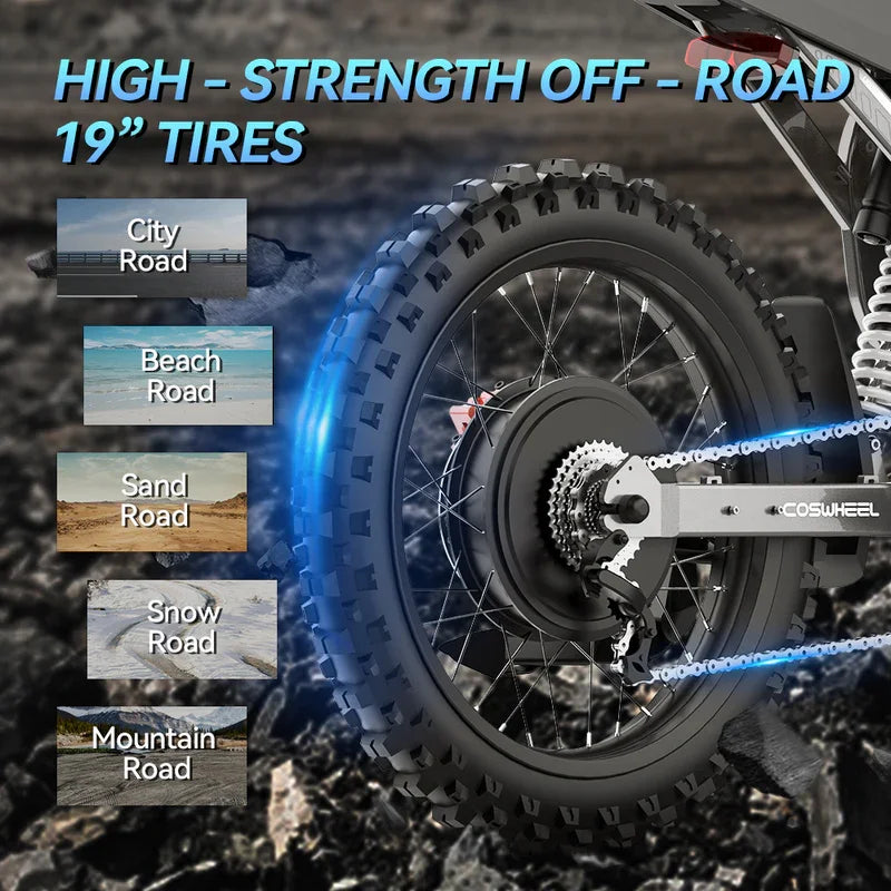 COSWHEEL R19 Electric motorcycle 6000W 72V 40ah 85km/h Lithium Battery Adult Mountain Ebike Electric Motorcycle
