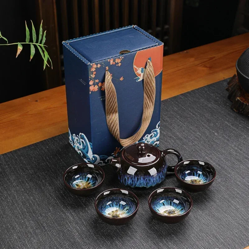 Classical Design Teapot Sets Gift Bag Drinkware Tea Sets Hand Painting Country Ceramic Chinese Tea Set Cup And Tea Pot Set NONE