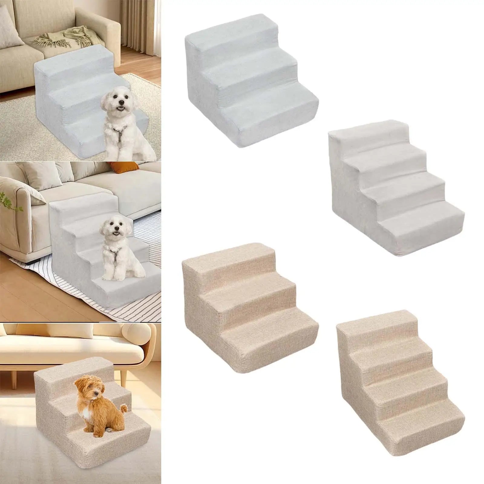 Dog Ramp Stairs Versatile Gentle Slope Shape for Older Dogs, Cats Removable Cover Sturdy Anti Slip High Density Sponge