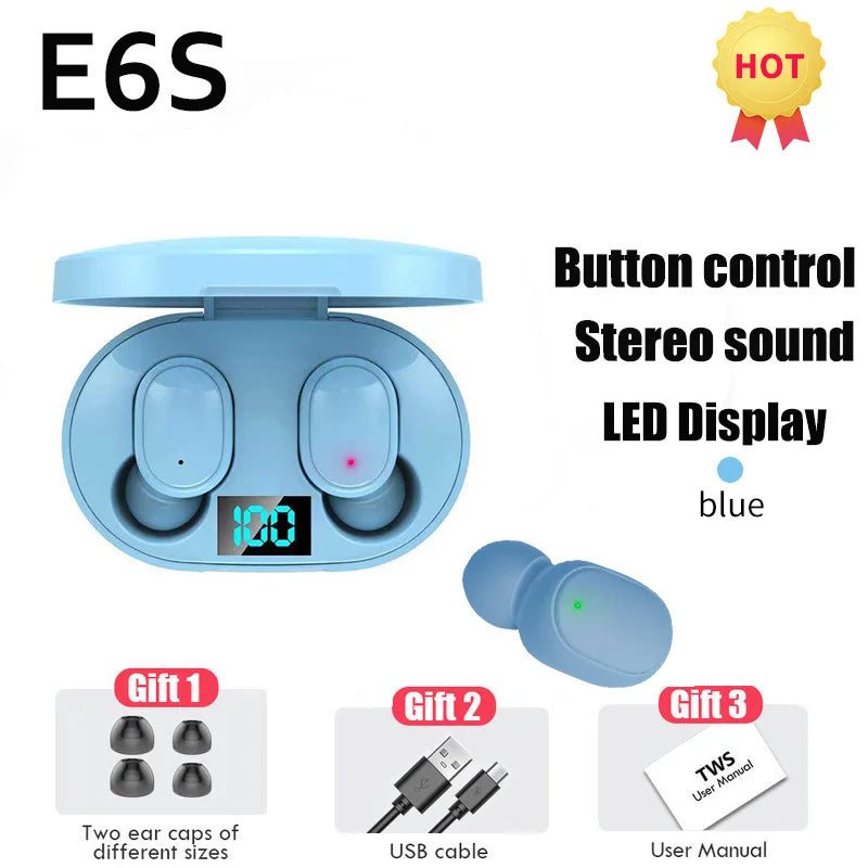 E6S TWS Earphones Wireless Bluetooth V5.1 Headset Noise Cancelling Headsets with Mic Sports Headphones For iPhone Xiaomi Redmi