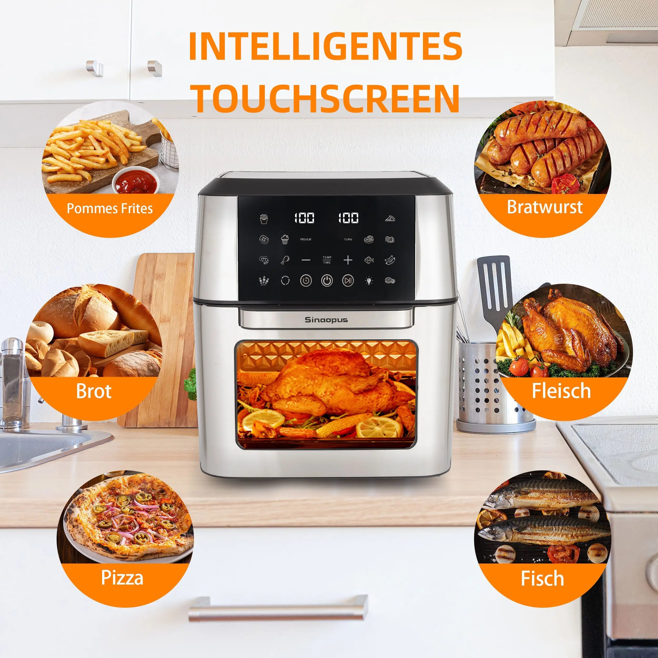 12L Air Fryer Mini Oven,Multi Function Smart machine Air fryers with Glass Viewing Window,Oilless Cooker with LED Touch Control