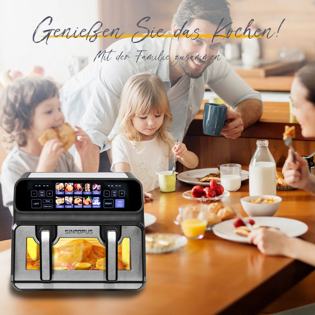 2200W Hot Air Fryer Dual Basket 9L Multi-Function Air Fryers with LED Touch Screen Timable Auto Programmes,Family Oven Size