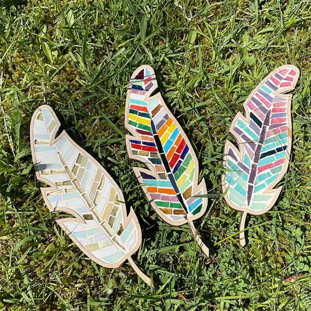 Creative Arts and Crafts DIY Mosaic Kit Stained Glass Wooden Feather Mosaic Kit Bird Bright Feather Mosaic Arts Girlfriend
