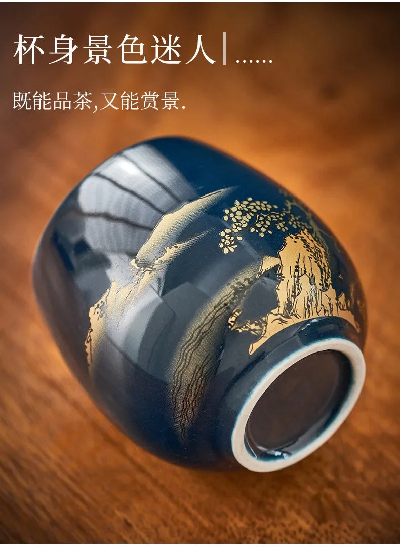 Black glaze large-capacity tea set, simple ceramic beam pot, teacup whole tea pot set  tea set  tea pot and cup set