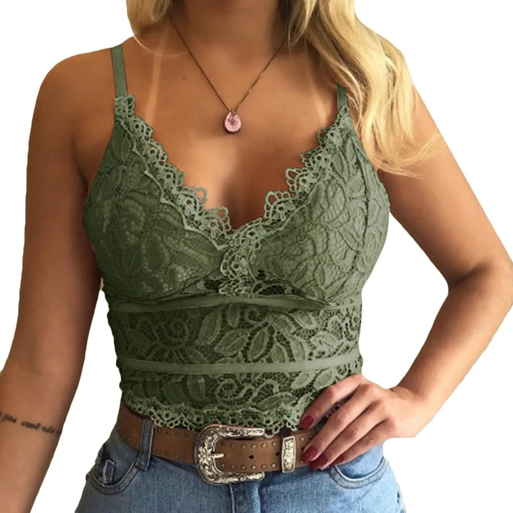 2023 European American women vests women's clothing sexy perspective Lace suspenders Fashion outerwear underwear tank top vest