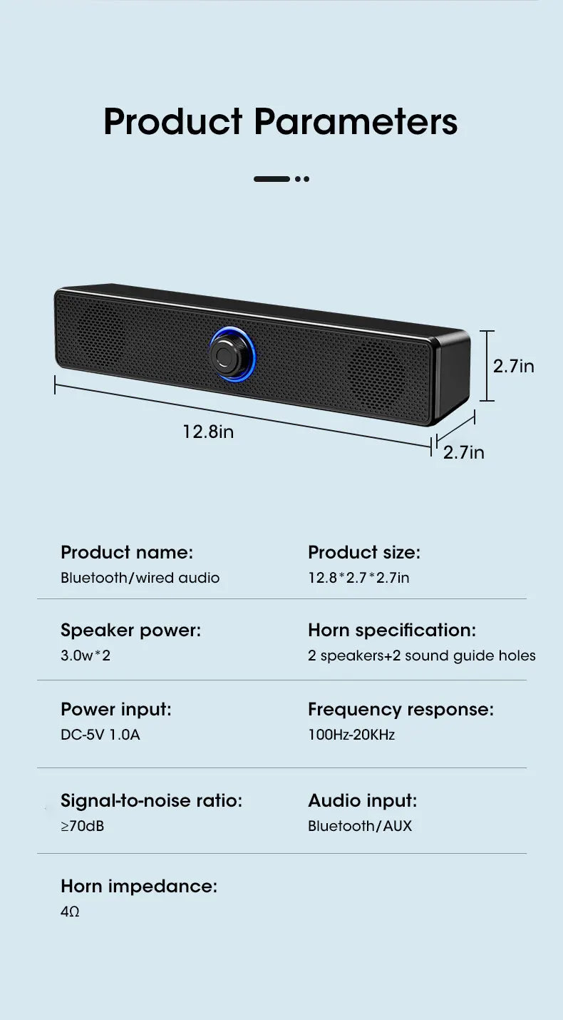 Bluetooth 4D Surround Sound System Home Cinema Computer Soundbar for TV Subwoofer Wired Stereo Powerful Speaker