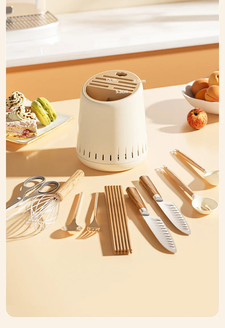 Cream-Style Multi-Functional Chopsticks Draining Holder Kitchen Utensil And Chopstick Storage Box