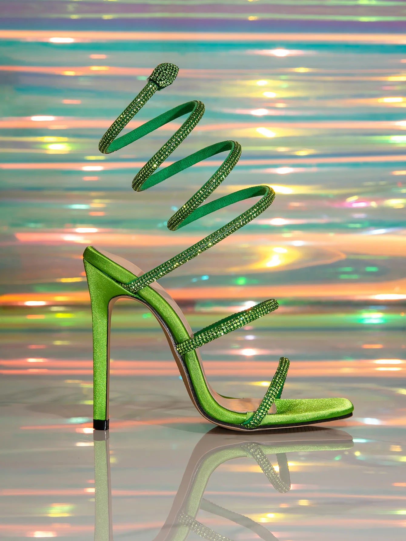 2025 New Women's Sandals Fashion Snake Shaped Sexy Rhinestone Super High Heels French Style Versatile Thin Heel losed Toe Sandal