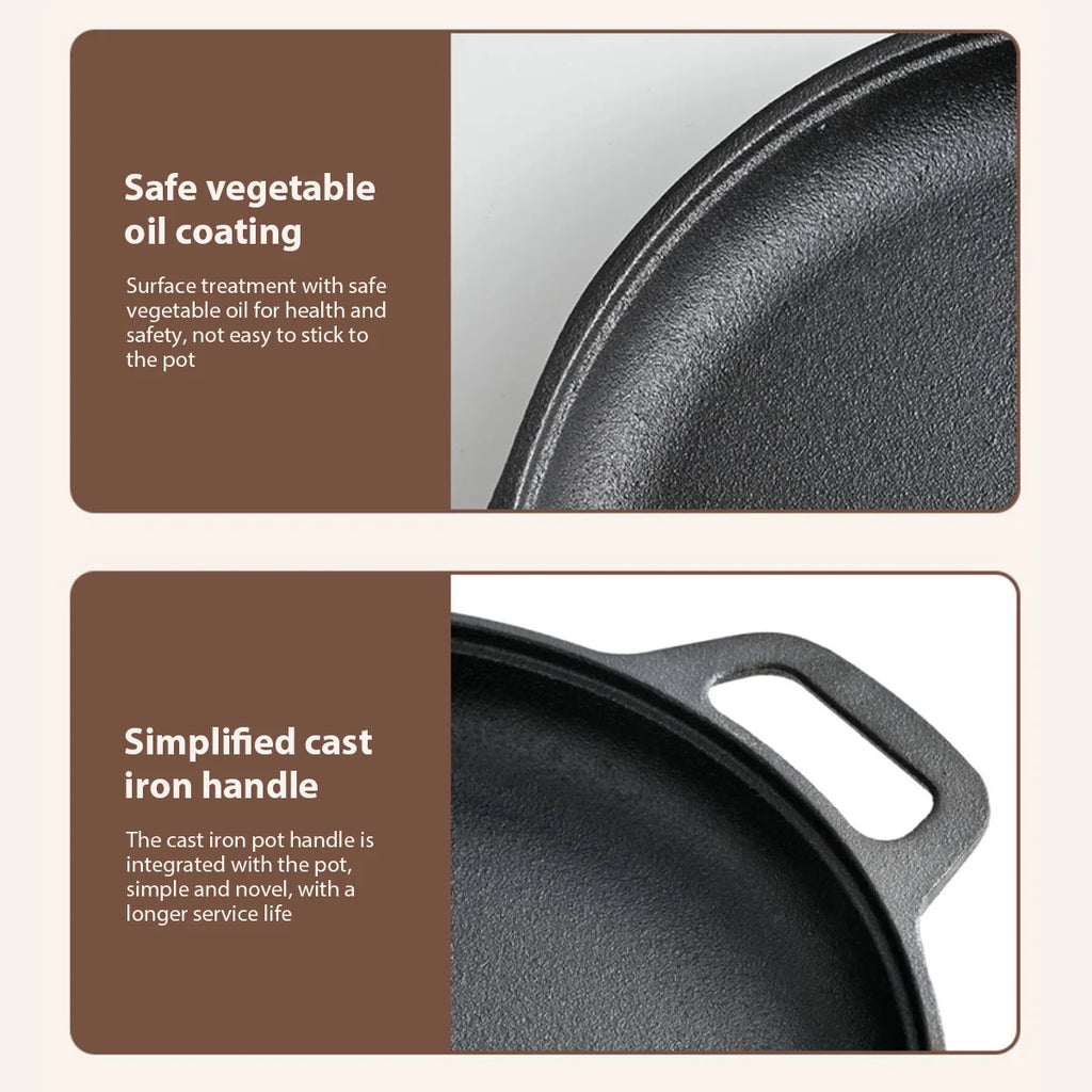 Cast Iron Frying Pan Non-stick pan Pizza Egg Pancake Pot Vegetable Steak Skillet Home Kitchen Flat Pan Omelette Outdoor Cookware