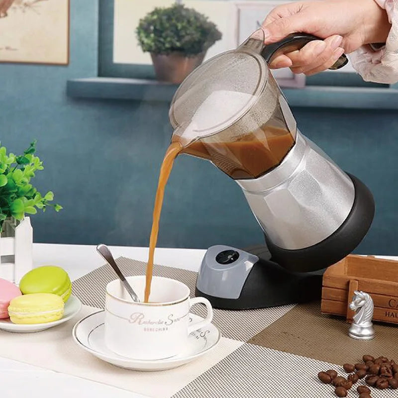 150ml/300ml Electric Coffee Maker Cups Aluminum Mocha Pot 480W Electric Italian Coffee Maker Percolator for Home Silver 3/6Cups