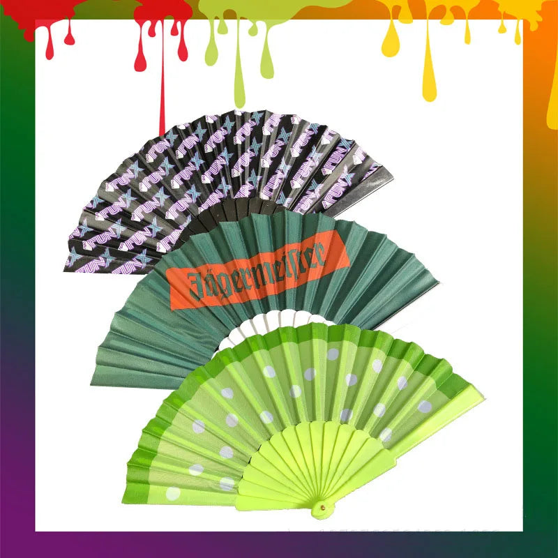 100pcs Customized Fan Personality advertising fan with white background printing Custom flat plastic folding fan customer logo