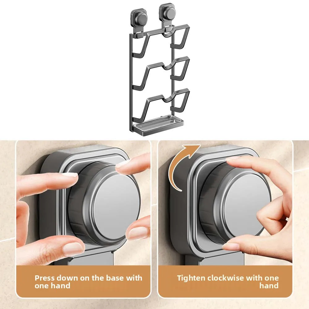 2Layers/3Layers Suction Cup Pot Lid Rack Cookware Storage Punch Free Pot Lids Holder Shelf Space Saving Wall Mounted