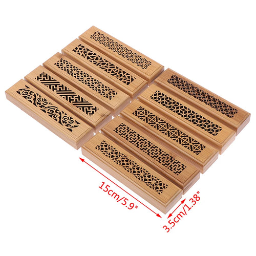 1Pc Bamboo Wood Incense Stick Holder Burning Joss Insence Box Burner Ash Catcher
