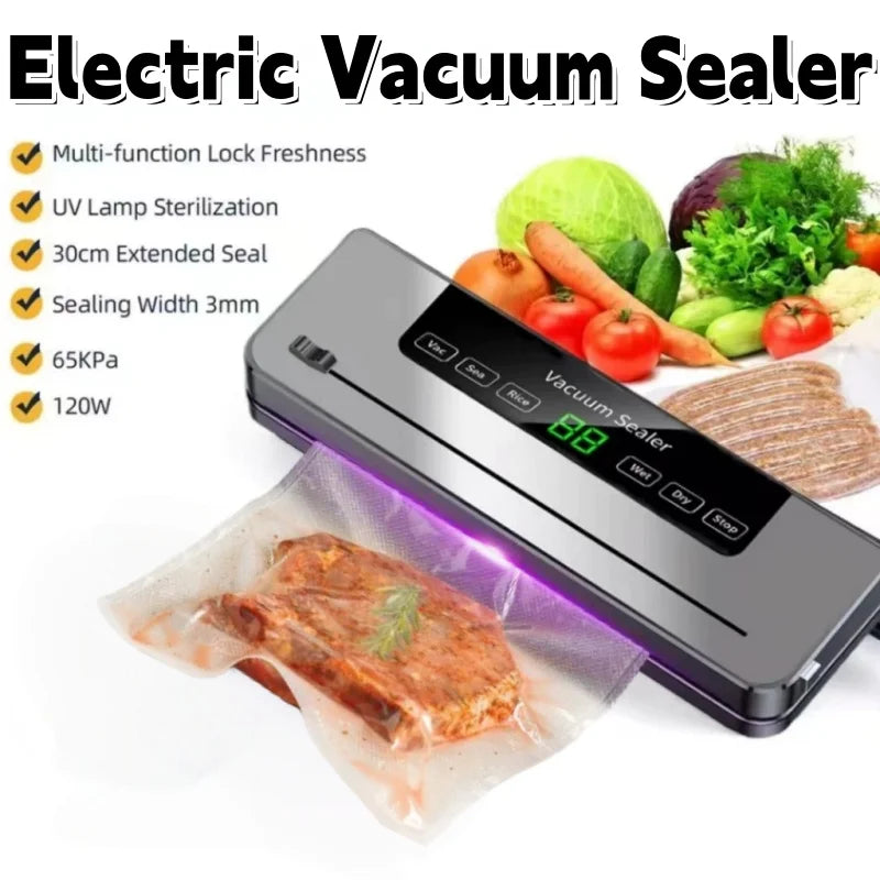 Electric Vacuum Sealer Dry/Wet Food Sealed Packaging Kitchen Food Storage Seal Built-in Cutter Knife Vacuum Sealer Machine