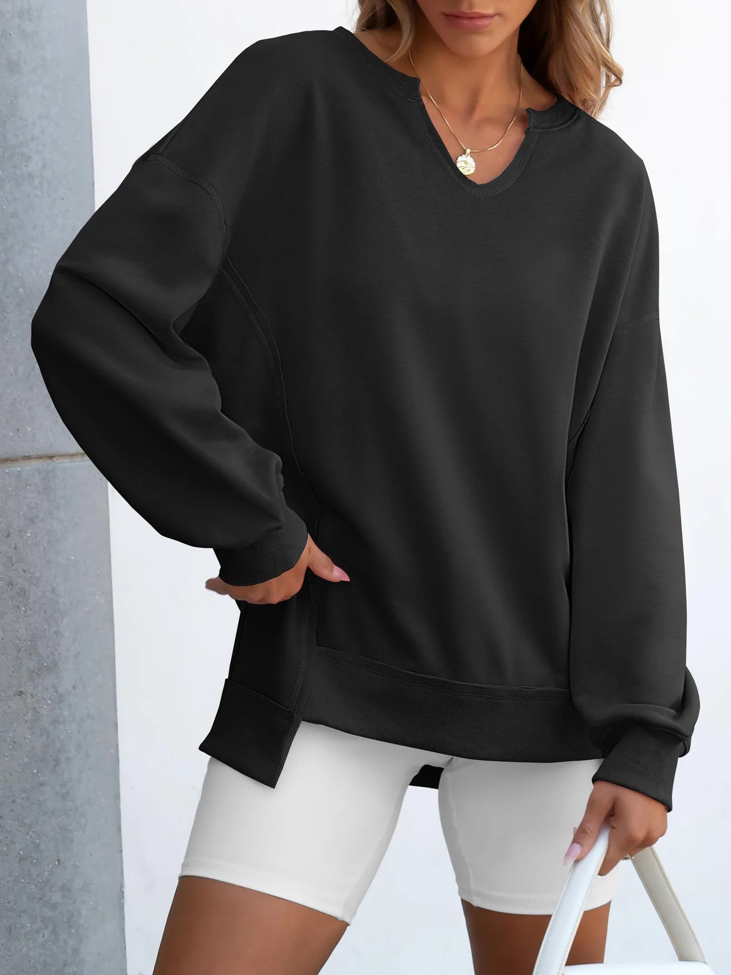 2026 Spring Sweatshirts Women Sweatshirt Tops V Neck Full Sleeve Y2k Streetwear Work Casual Loose Elegant Striped Top Autumn