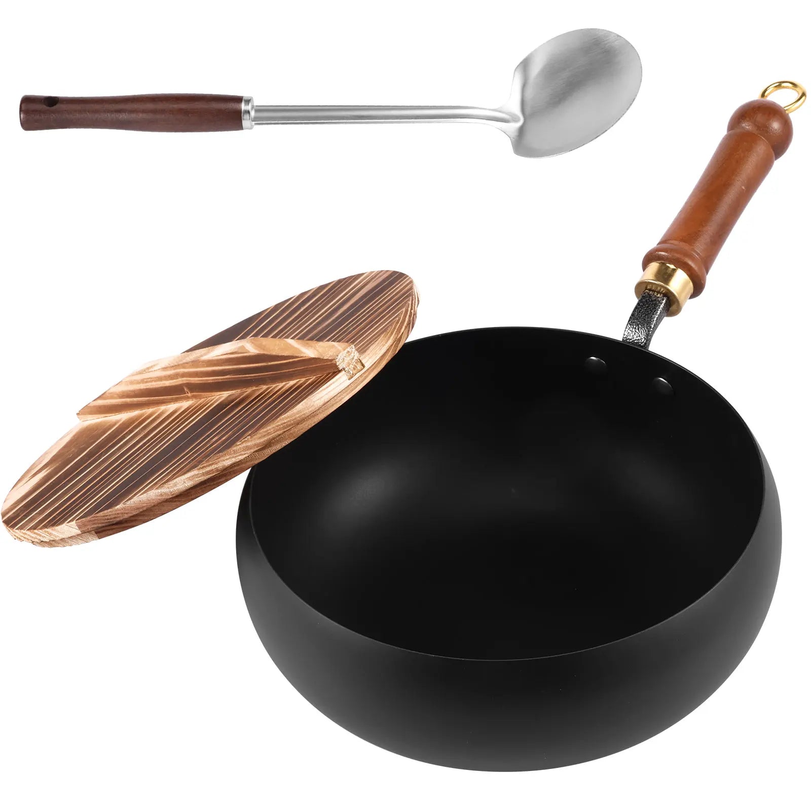 24cm Iron Wok Pan Skillet Iron Stir Fry Pans Non-stick Cooking Pan for Electric Induction Cooktops Woks Kitchen Supplies