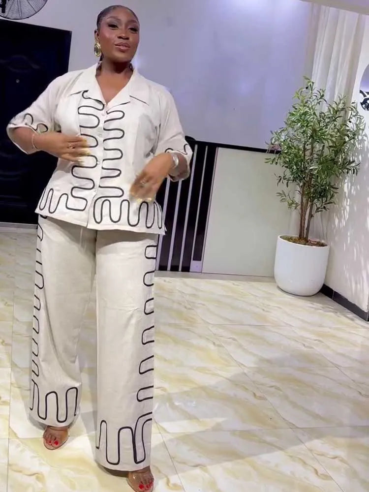 2 Pieces Set for Woman Summer Short Sleeve White Top and Loose Straight Trouser Casual Streetwear Shirt and Pants Set Outfit