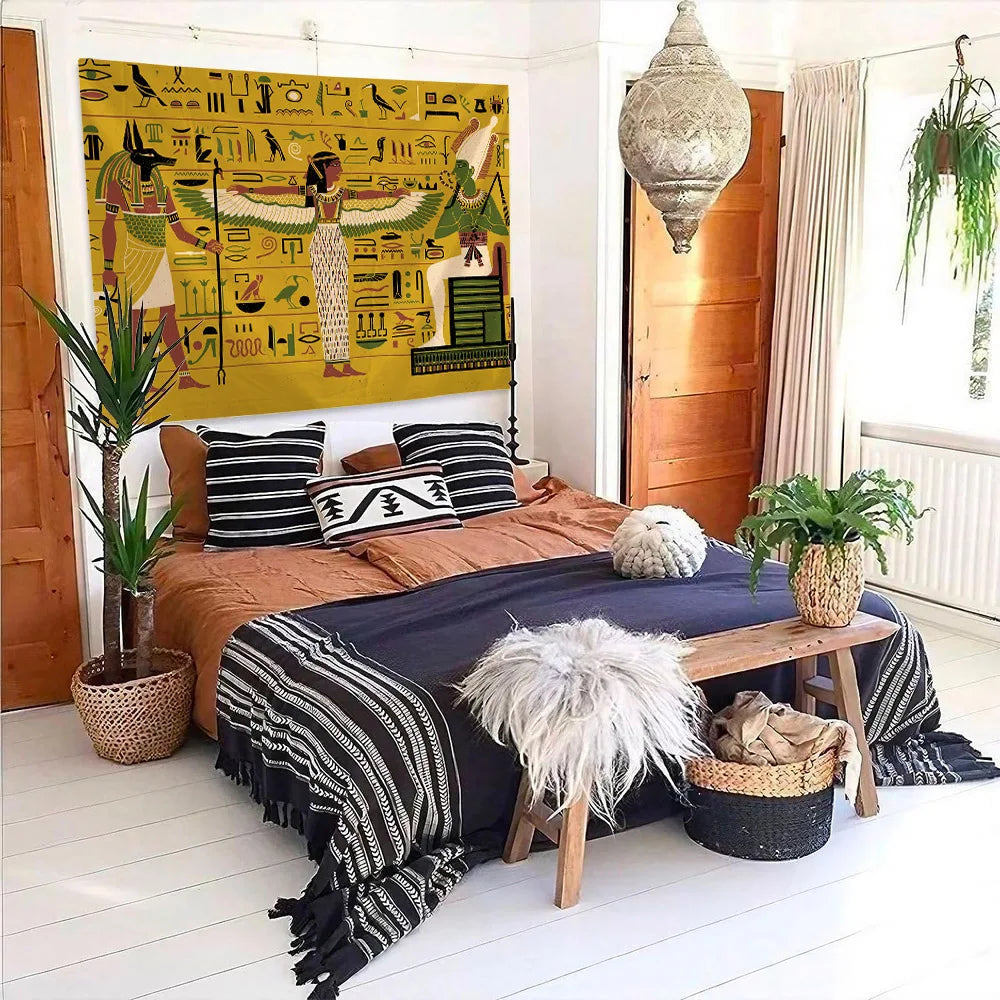 Egyptian Painting Tapestry  Nefertalis Tomb Thebes Wall Hanging Gods of Ancient Egypt Mural for Bedroom Living Room Dorm Decor