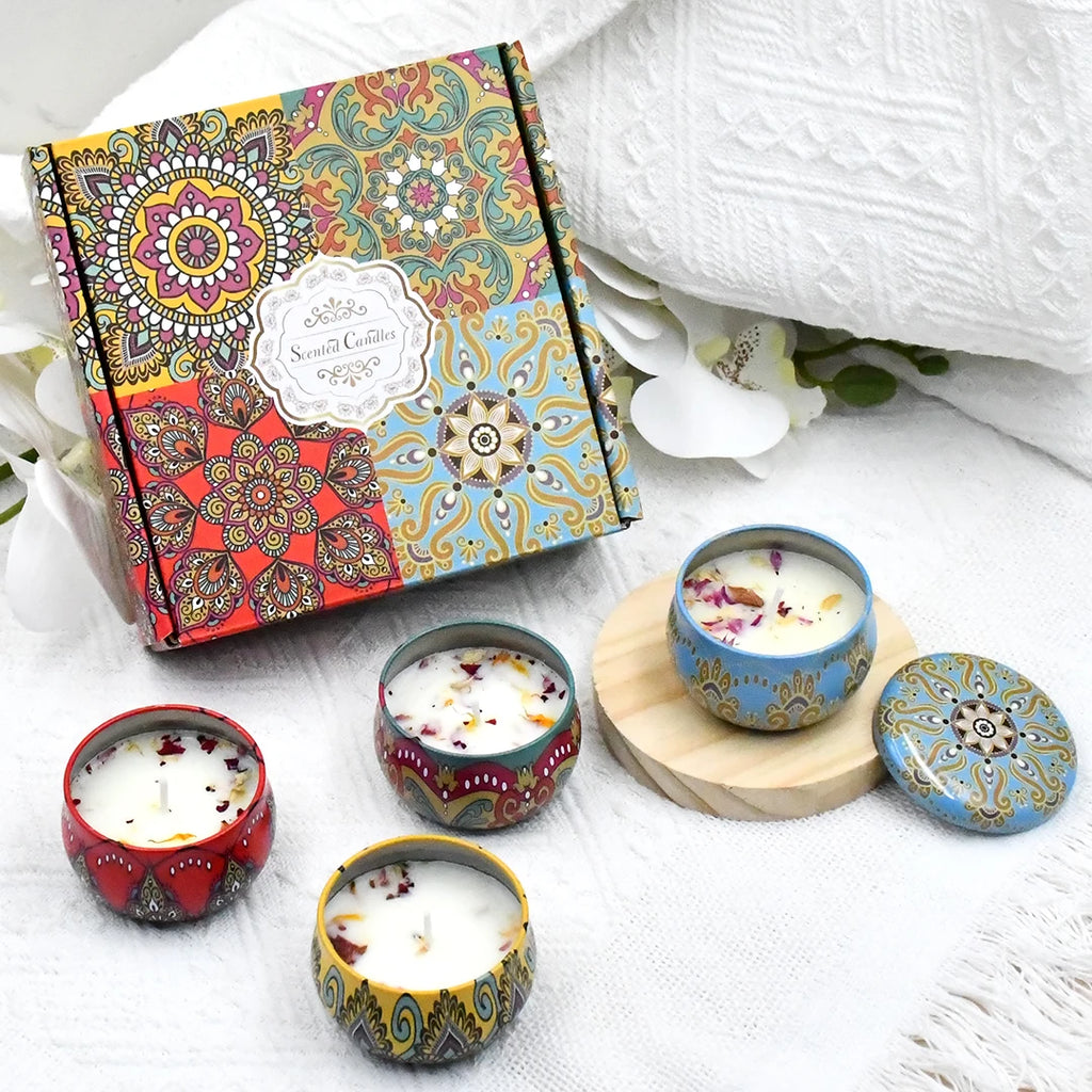 4Pcs/Box Scented Candle Set Gift Islamic Arabian Patterns Fragrance Candle Jar DIY Smokeless Couples Romantic Incense Candles