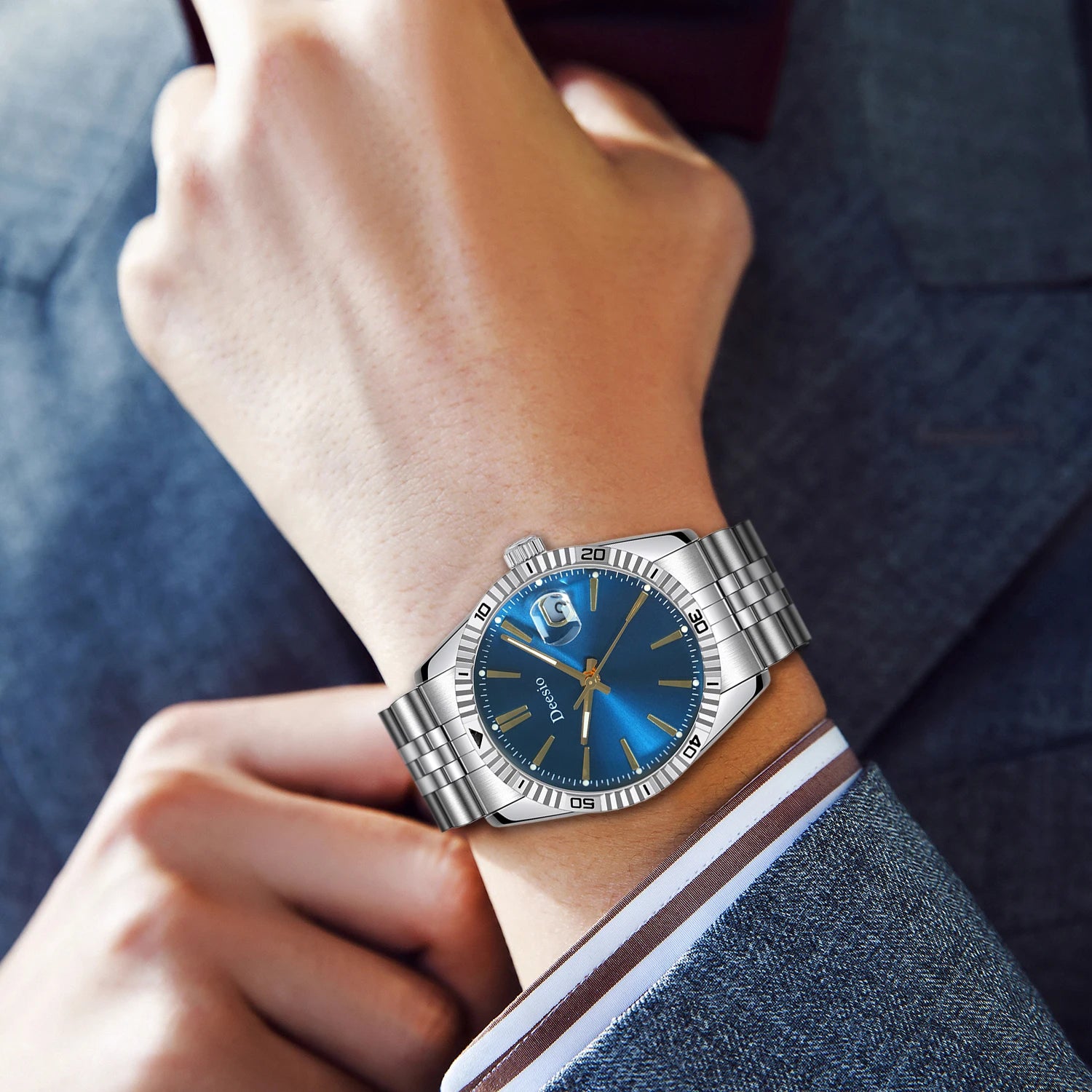 Deesio Automatic Mechanical Watch for Men Luxury Stainless Steel Waterproof Luminous Business Dress Wristwatch Sapphire Glass
