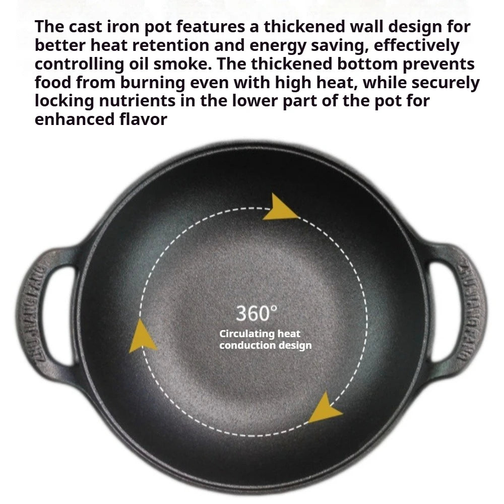 Cast Iron Skillet with Handles Durable Grilling Wok Nonstick Cooking Pot for Home Outdoor Grilling Camping Kitchen Cookware