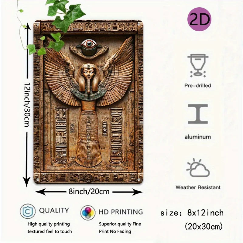 Ancient Egyptian Aluminum Wall Art Set, Metal Sign Plaque with Hieroglyphics and Eye of Horus for Home, Decorative Wall Poster