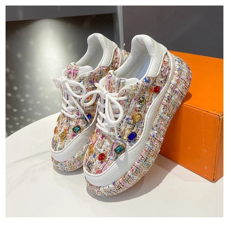 Designer Sneakers for Women 2025 New Spring Shiny Rhinestones Women's Vulcanize Shoes Fashion Autmn Platform Casual Shoes Female