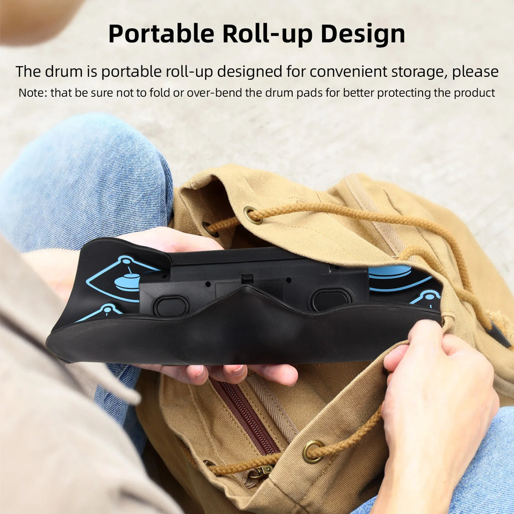 Electronic Drum Set Hand Roll Drum Percussion Instrument 9 Pads BT External Sound Drumsticks Foot Pedal MIDI Interface Speaker