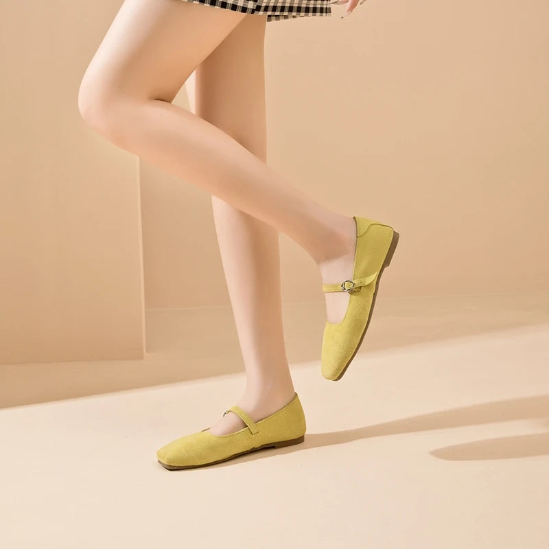 AIYUQI Mary Jane Women's Shoes 2026 New Suede Leather Non-slip Women Ballet Flat Shoes Square Toe Comfortable Female Shoes